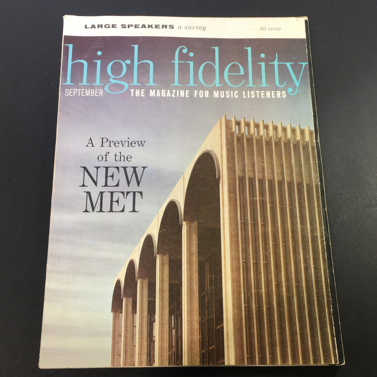 Cover image of the VTG High Fidelity Music Magazine September 1965 featuring a preview of the New Metropolitan Opera, showcasing vintage design and iconic architecture.