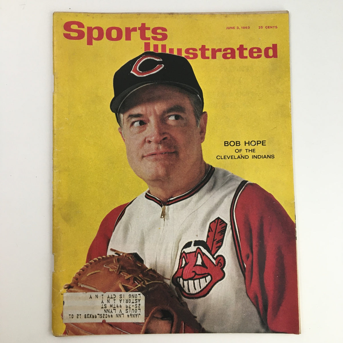 Sports Illustrated Magazine June 3 1963 featuring Bob Hope of the Cleveland Indians on the cover with bright yellow background and baseball glove.