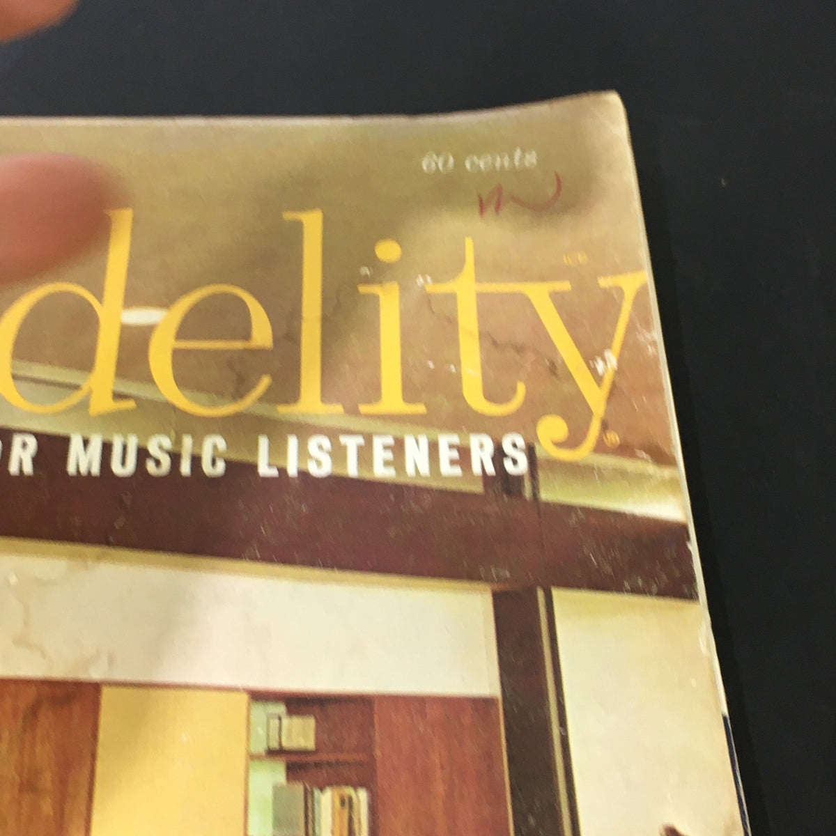 Close-up view of the title and price on the cover of VTG High Fidelity Music Magazine March 1965, emphasizing its vintage appeal.