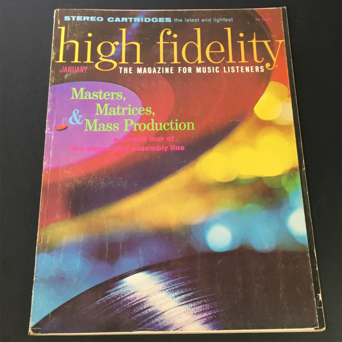 Cover of VTG High Fidelity Music Magazine January 1965 featuring an artistic design and headlines about Masters, Matrices, and Mass Production, showcasing the magazine as a collectible for music enthusiasts.