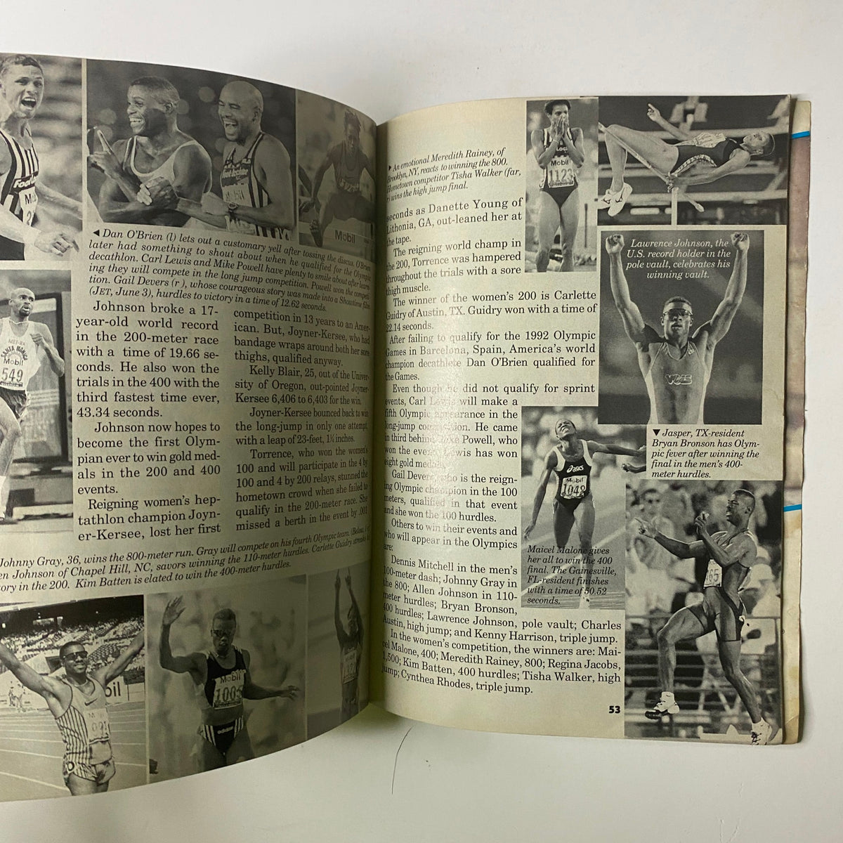 Interior page of Jet Magazine July 8, 1996 Vol. 90, No. 8 displaying images and stories on prominent athletes and the 1996 Olympics.