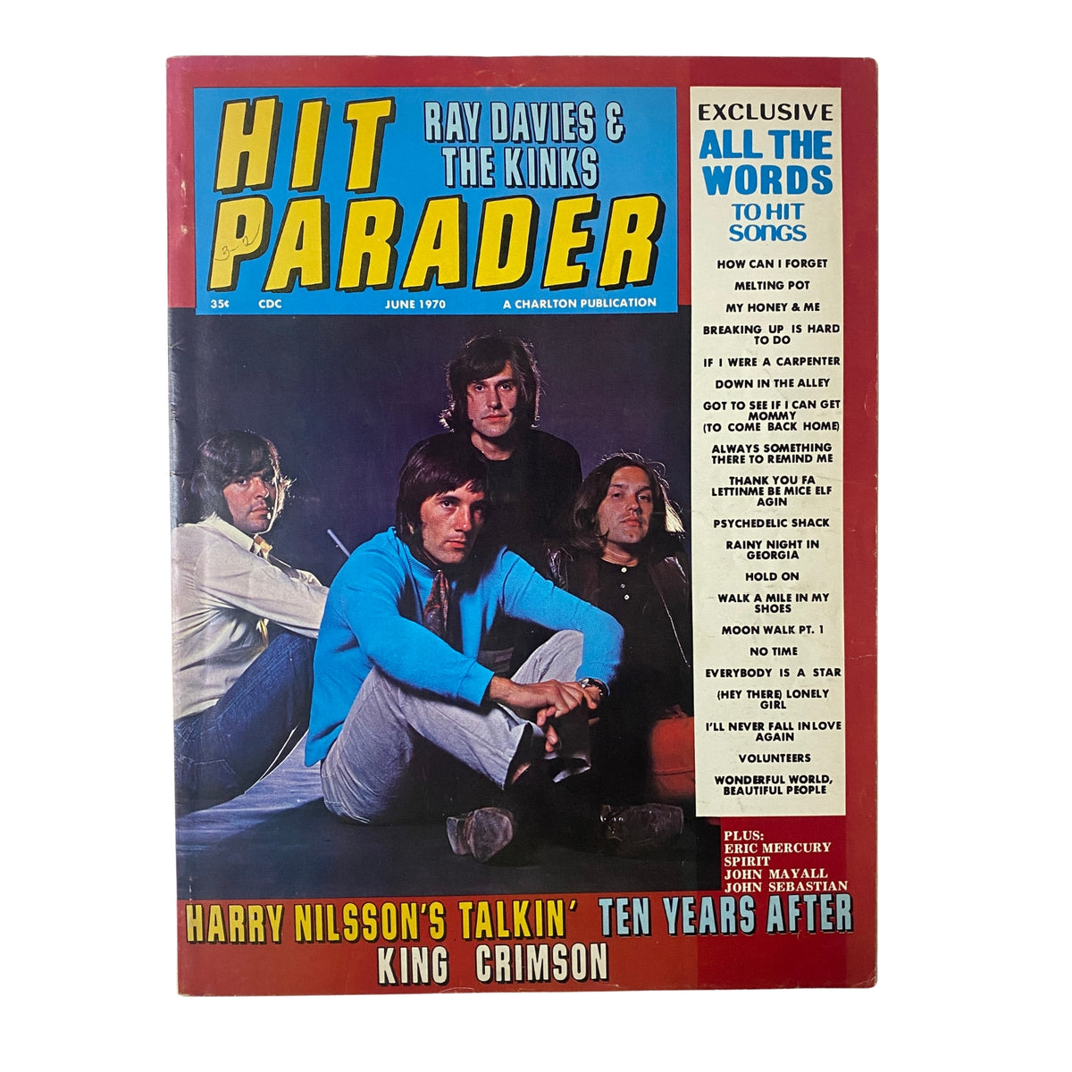 Hit Parader Magazine June 1970 cover featuring Ray Davies and The Kinks, highlighting music articles and features of the era.