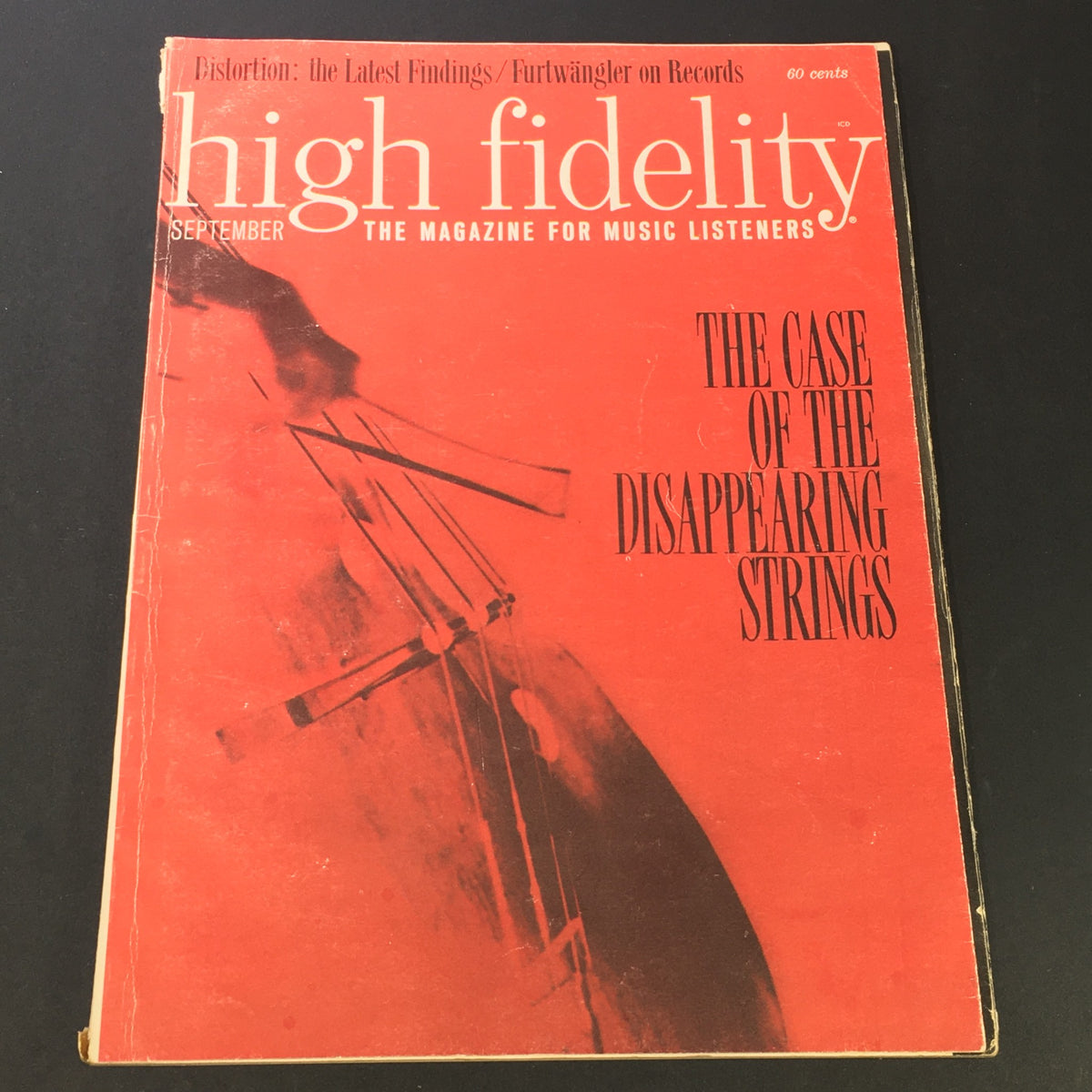 Cover of VTG High Fidelity Music Magazine September 1964 featuring the article 'The Case of the Disappearing Strings.' The vibrant red cover highlights the magazine's title and theme.