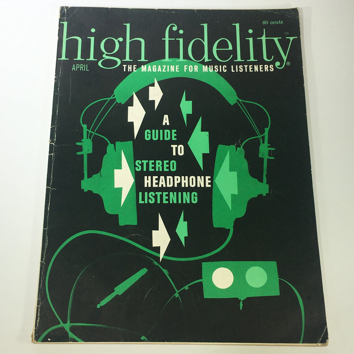 Cover of VTG High Fidelity Music Magazine from April 1964 featuring a guide to Stereo Headphone Listening and iconic design elements.