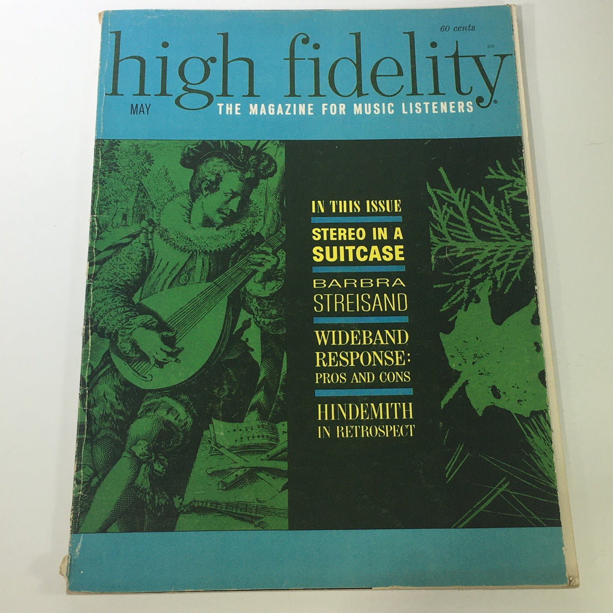 Cover of VTG High Fidelity Music Magazine May 1964 featuring Barbara Streisand, highlighting articles such as 'Stereo in a Suitcase' and 'Hindemith in Retrospect'.