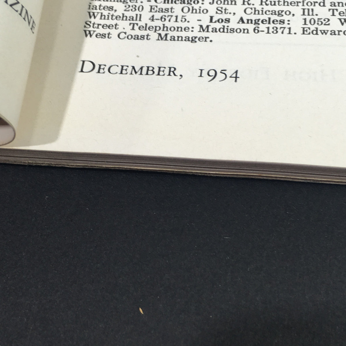 Inside page of VTG High Fidelity Music Magazine, showing the publication date of December 1954, underscoring its historical importance in classical music.