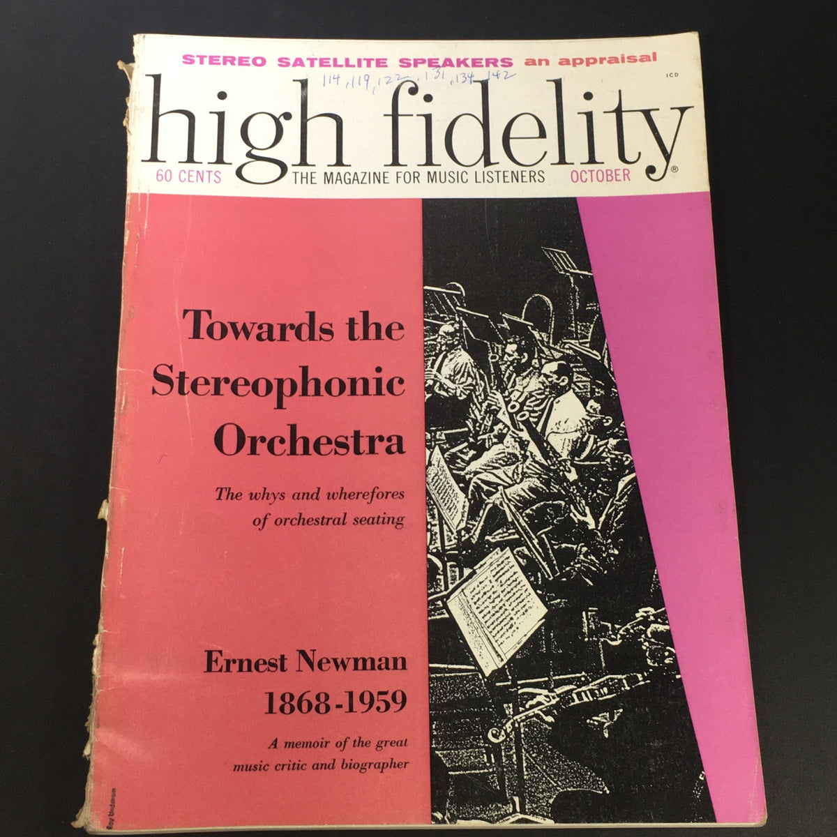 Cover of VTG High Fidelity Music Magazine October 1959 featuring the article 'Towards the Stereophonic Orchestra' and highlighting Ernest Newman 1868-1959.