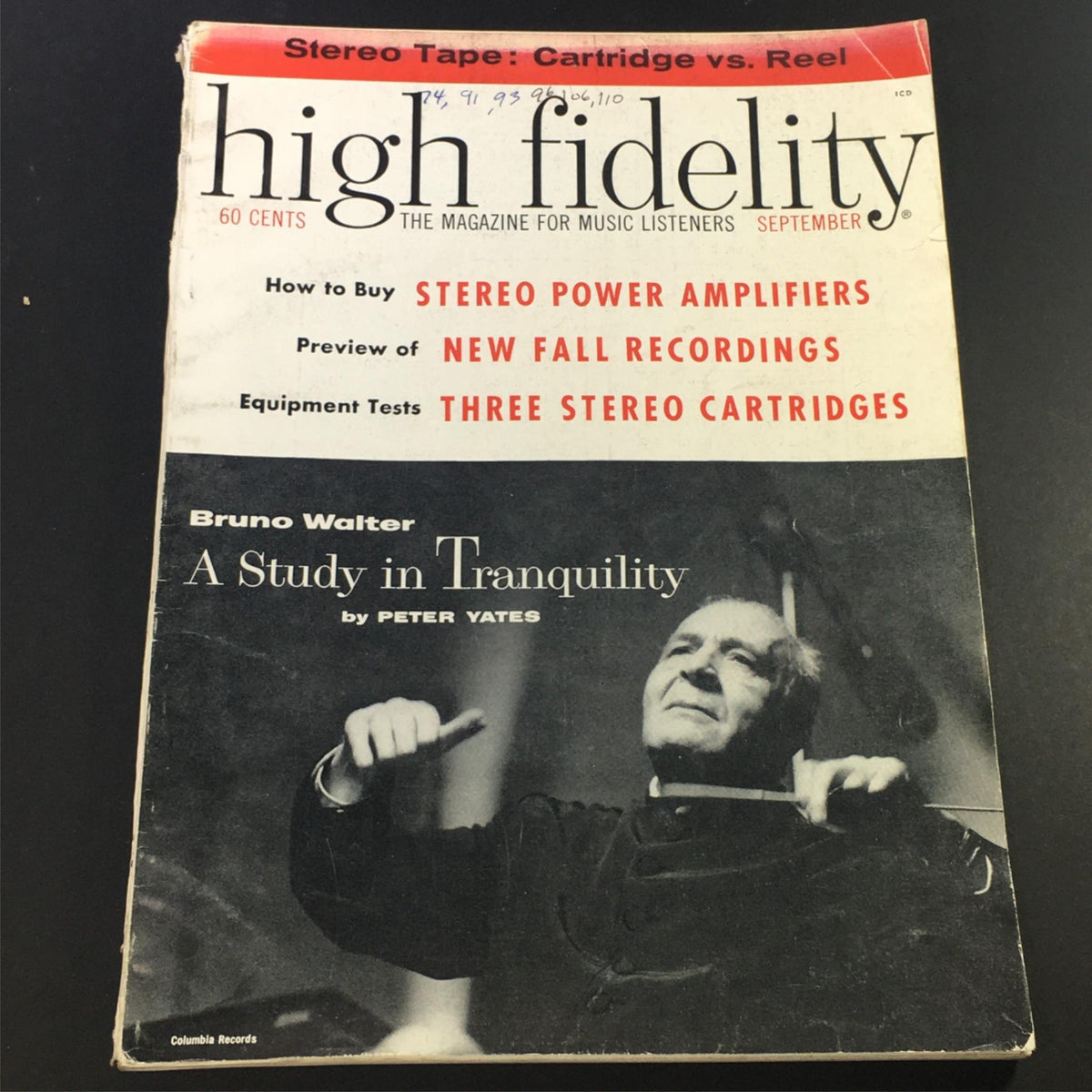 VTG High Fidelity Music Magazine September 1959 - Cover featuring Bruno Walter and article by Peter Yates, showcasing music culture of the late 1950s.