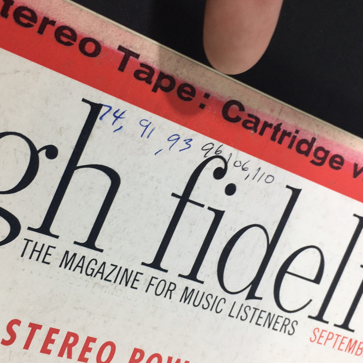 Vintage High Fidelity Music Magazine September 1959 cover featuring hand-written numbers and notes, highlighting its collectible nature and history.