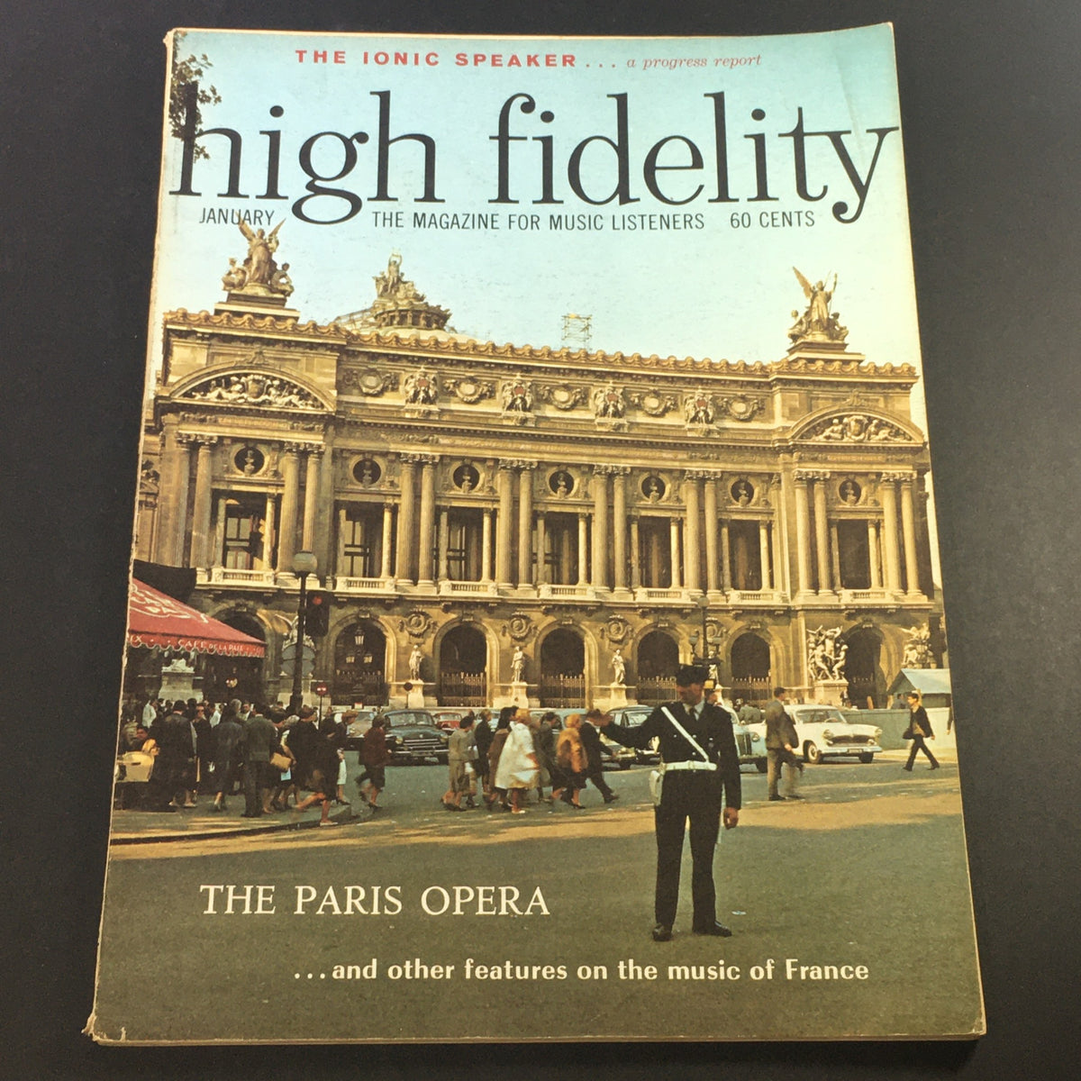 Cover of VTG High Fidelity Music Magazine January 1961 featuring The Paris Opera. The magazine showcases the iconic opera house architecture with a bustling street scene in Paris.