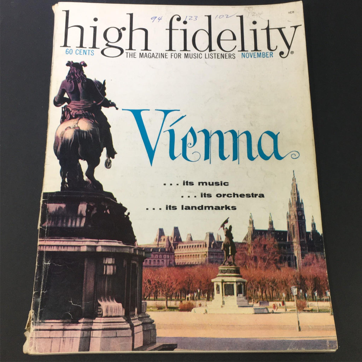 Cover of VTG High Fidelity Music Magazine from November 1959 featuring Vienna, showcasing its music, orchestra, and landmarks.