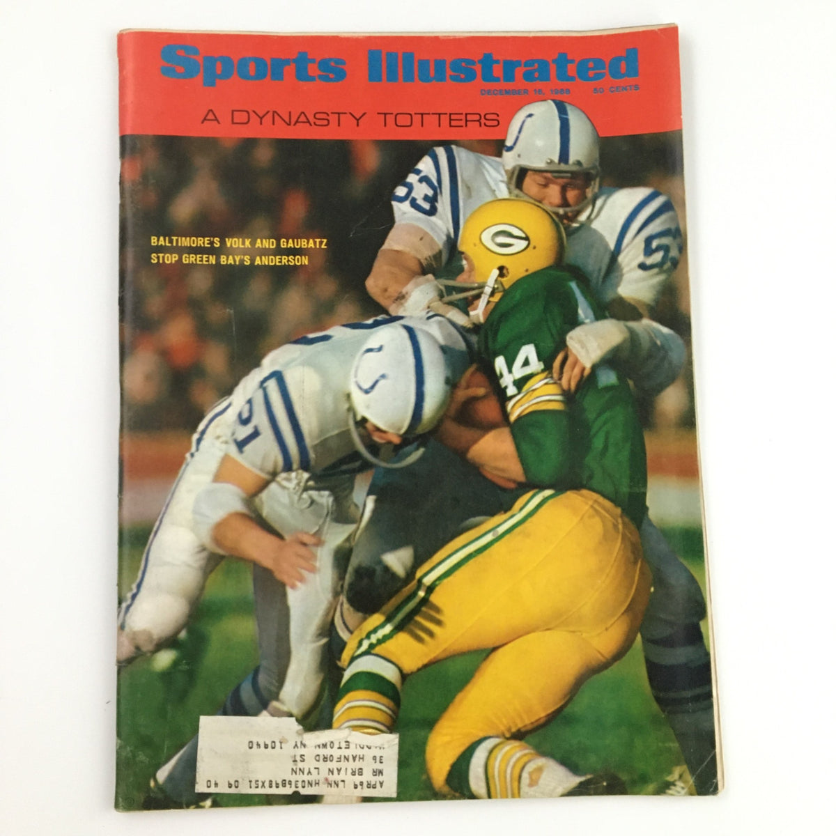Sports Illustrated Magazine December 16, 1968 cover featuring Rick Volk and Dennis Gaubatz during a football game, showcasing a dynamic sports moment and vintage design.