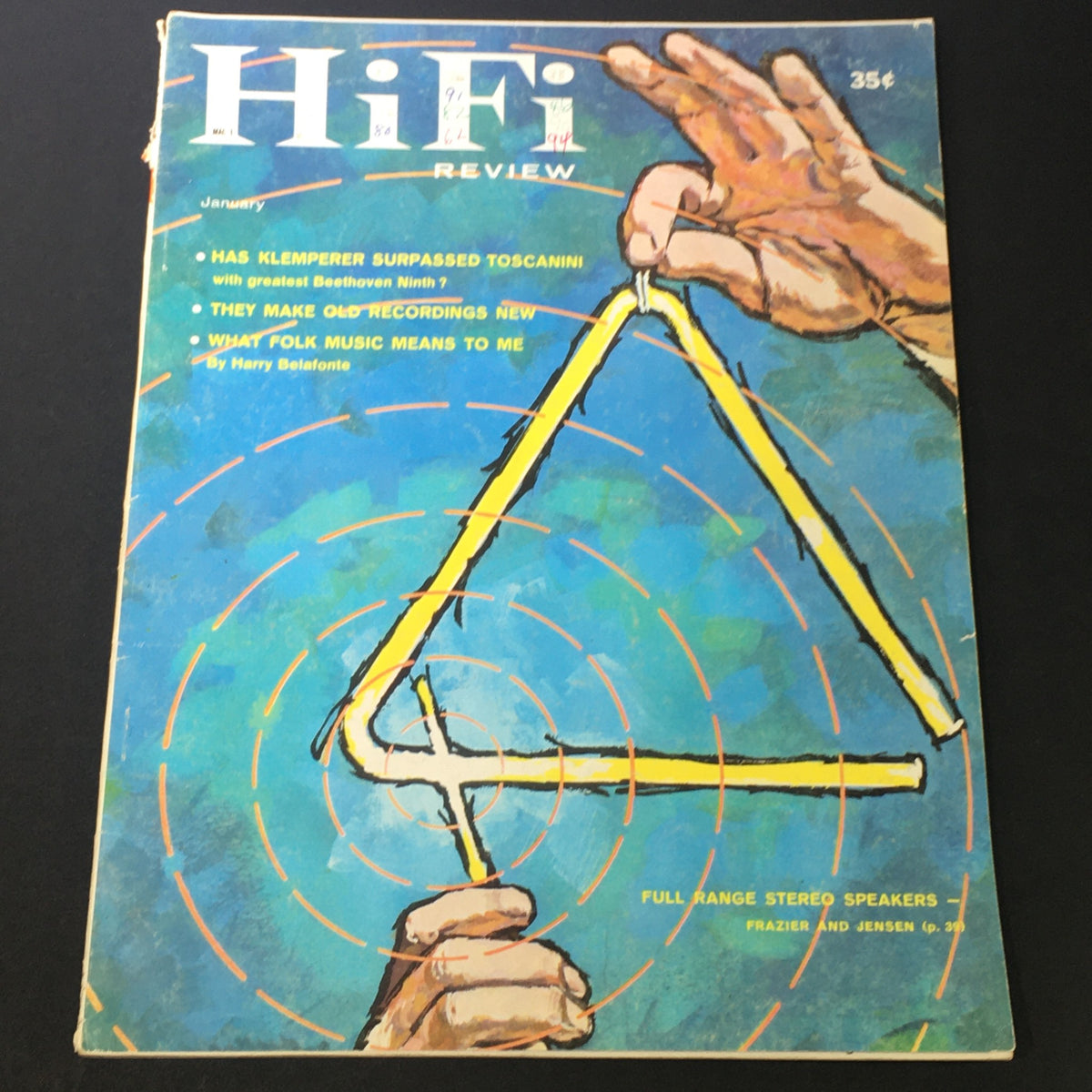 Cover of VTG HiFi Review Magazine January 1959 featuring the title 'Klemperer Surpassed Toscanini' with an artistic illustration and vibrant colors.