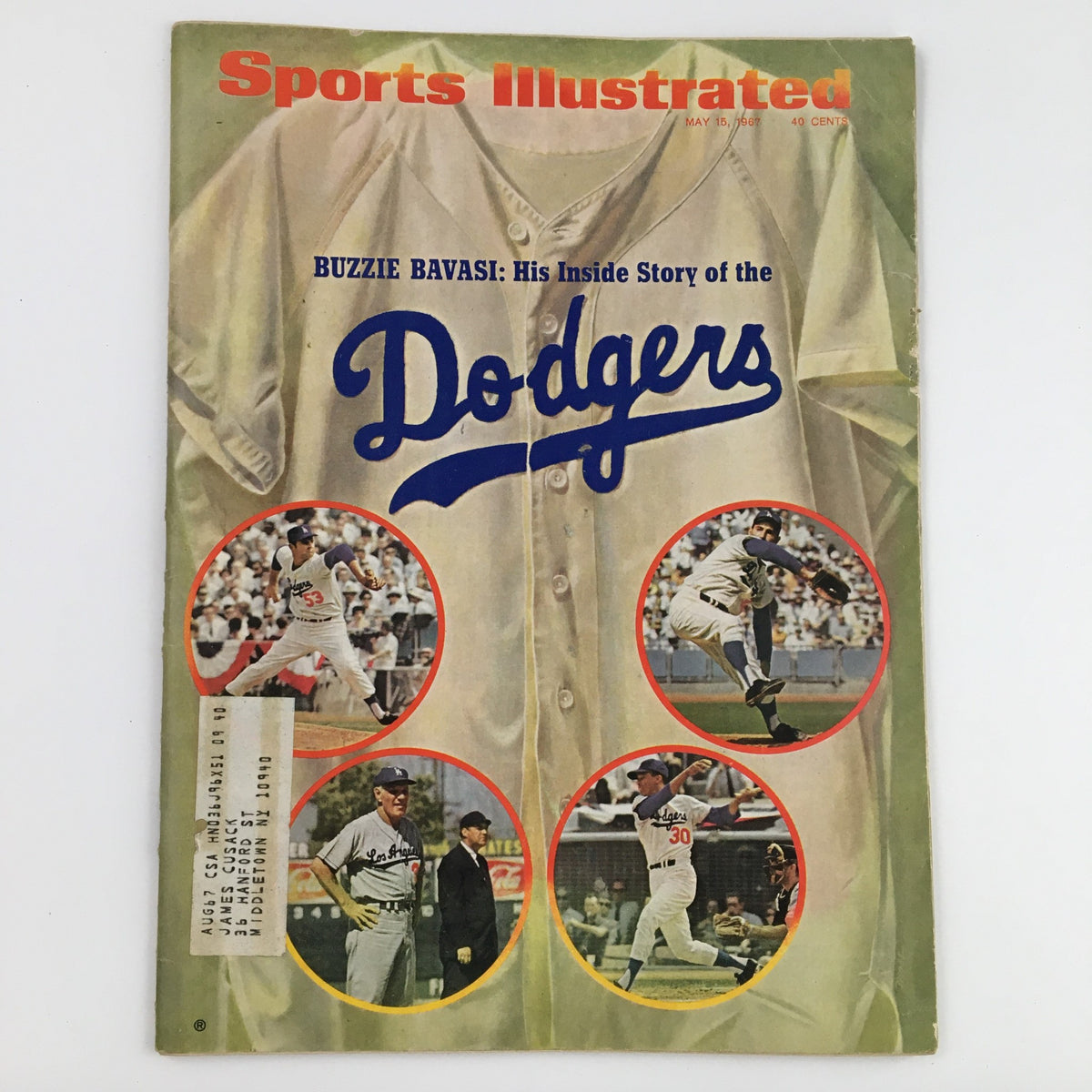 Front cover of Sports Illustrated Magazine from May 15, 1967 featuring Buzzie Bavasi and the Dodgers, highlighting baseball photography and classic layout.