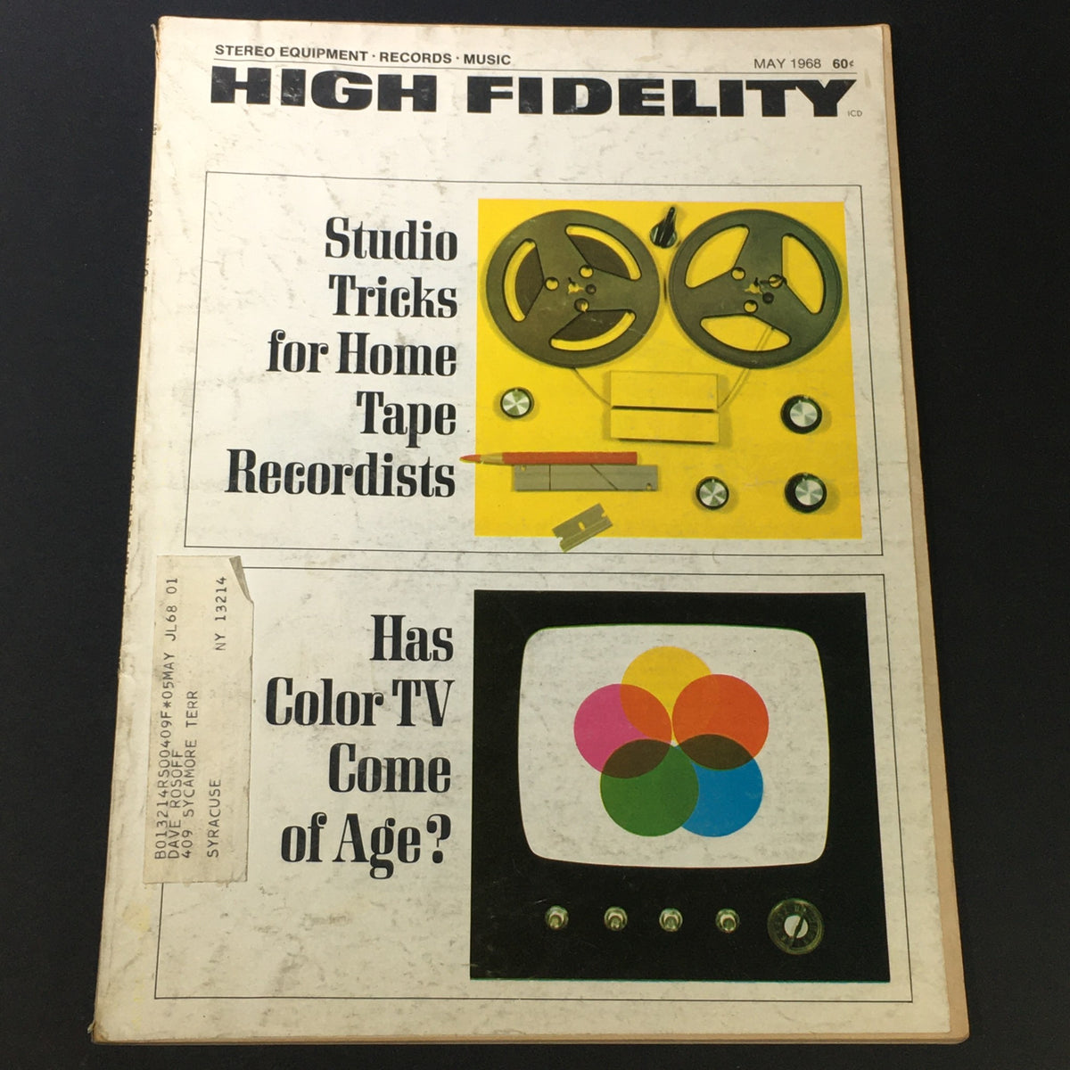 Cover of VTG High Fidelity Music Magazine May 1968 featuring articles on Studio Tricks for Home Tape Recordists and Color TV advancements.