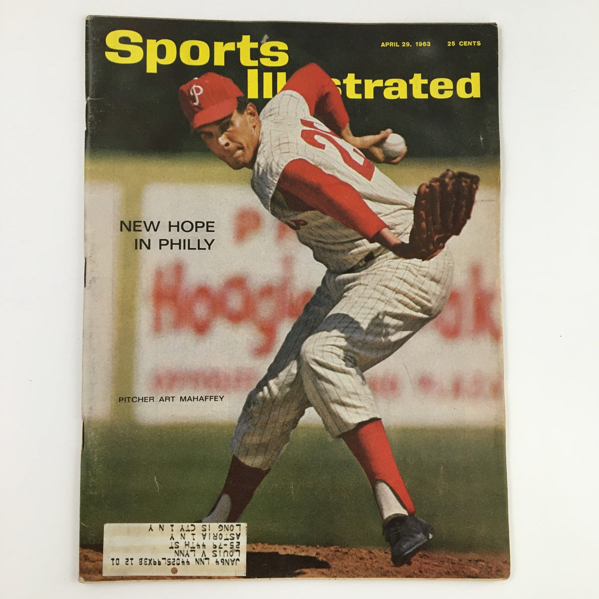Sports Illustrated Magazine April 29 1963 featuring pitcher Art Mahaffey, showcasing his dynamic pitching pose against a backdrop highlighting hope in Philadelphia.