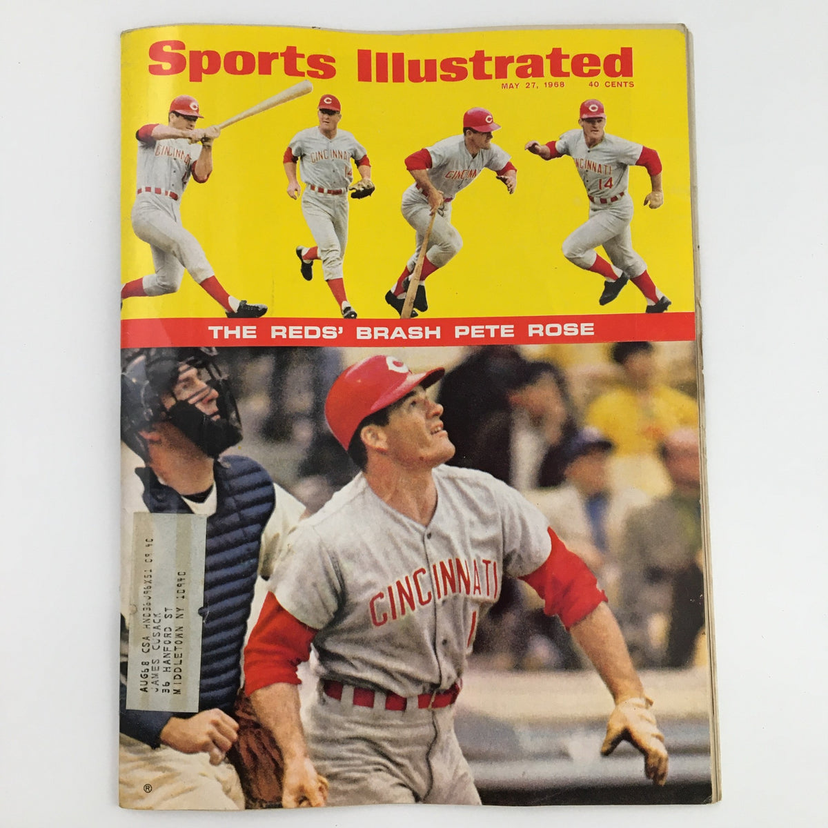 Sports Illustrated Magazine May 27 1968 featuring the Cincinnati Reds' brash Pete Rose on the cover, showcasing vintage baseball imagery.