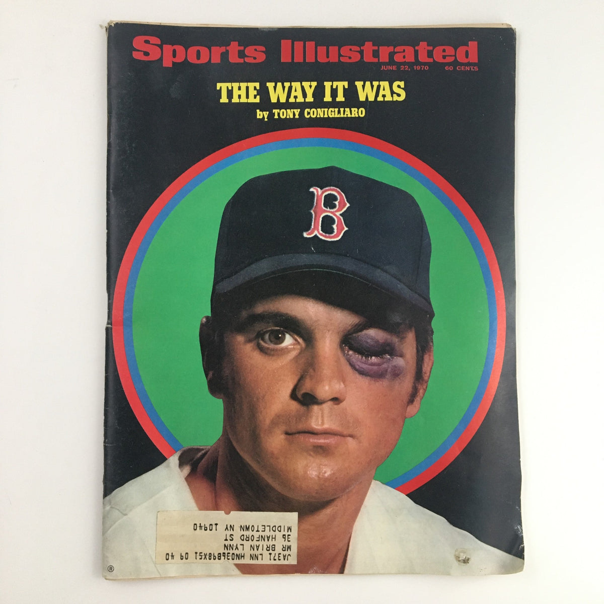Sports Illustrated Magazine June 22 1970 cover featuring MLB outfielder Tony Conigliaro with a black eye, showcasing the title 'The Way It Was' and the iconic 'Boston Red Sox' logo.