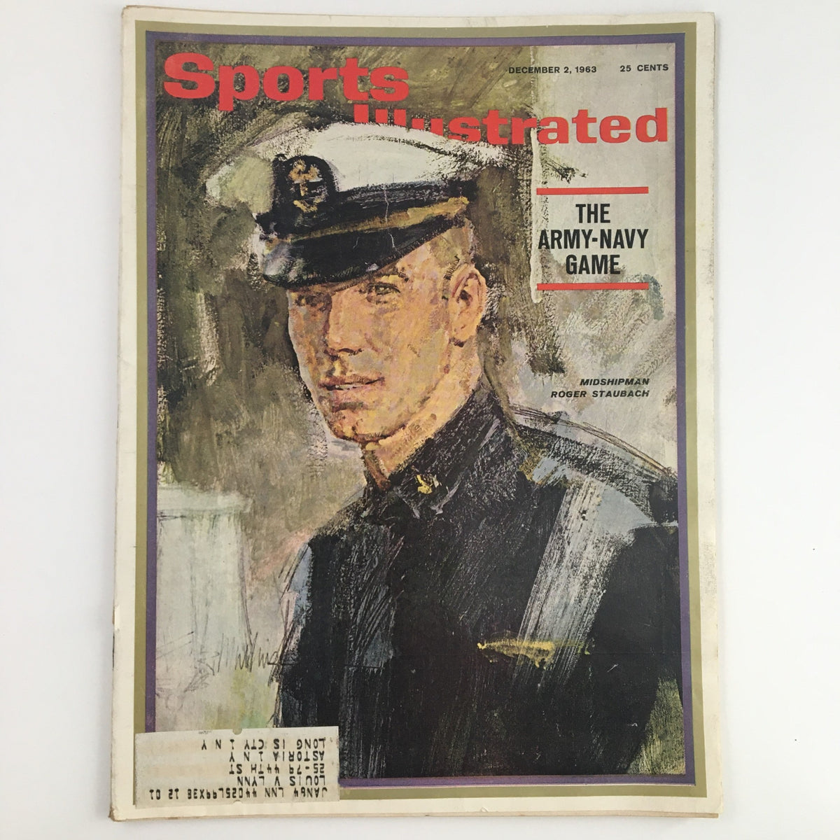 Cover of Sports Illustrated Magazine December 2, 1963 featuring Army-Navy game and Midshipman Roger Staubach, showcasing a vintage sports collectible.
