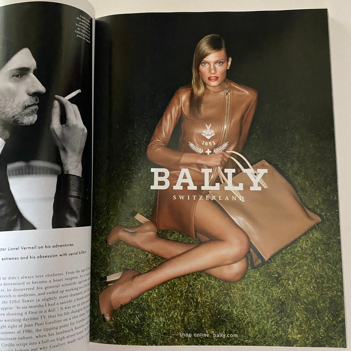 Bally advertisement featuring model in stylish brown leather outfit in Love Magazine 2011 Justin Bieber The Beautiful One No Label.