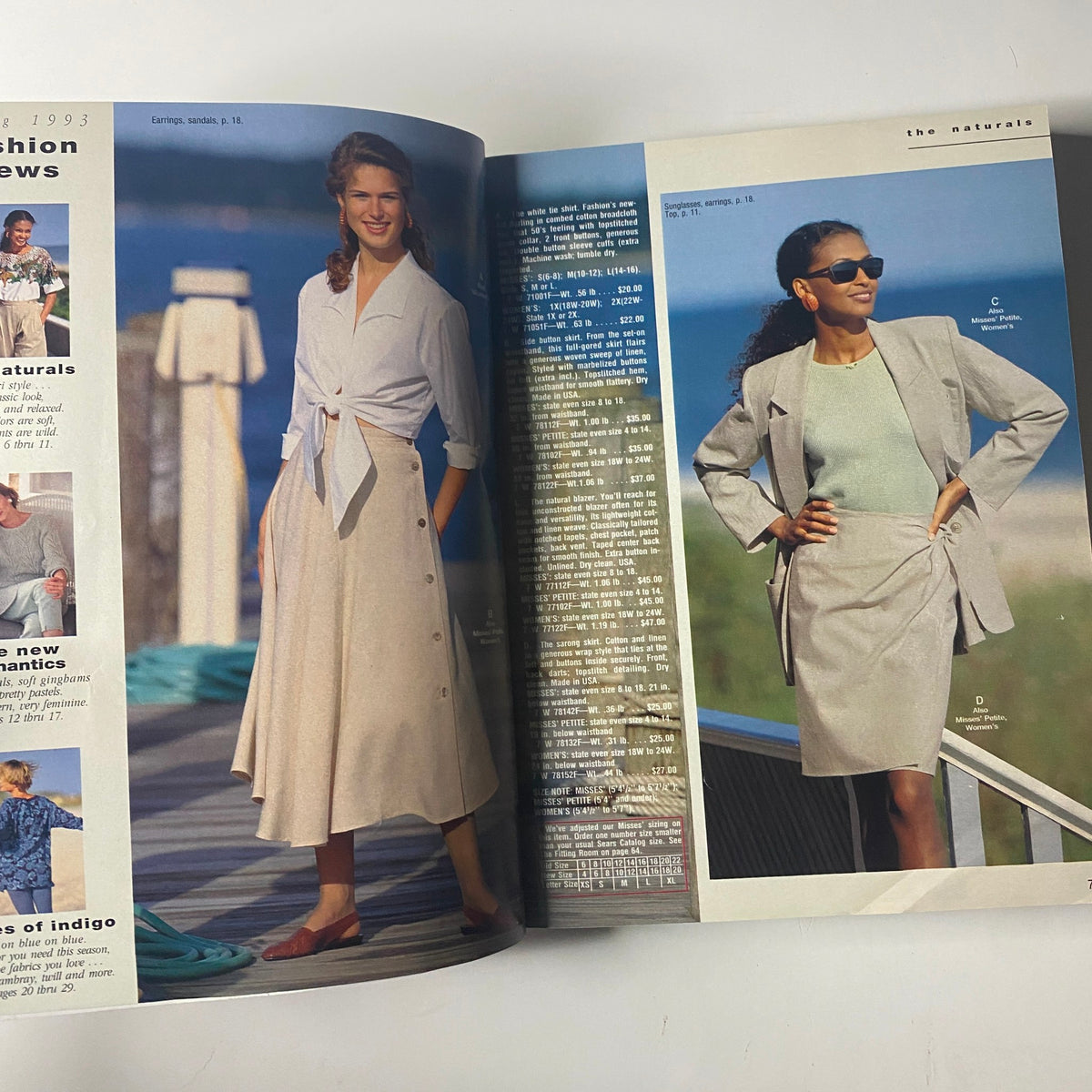 Inside spread of the 1993 Sears Spring Summer Annual Catalog highlighting fashion looks with a model in a light gray blazer and a mint top.