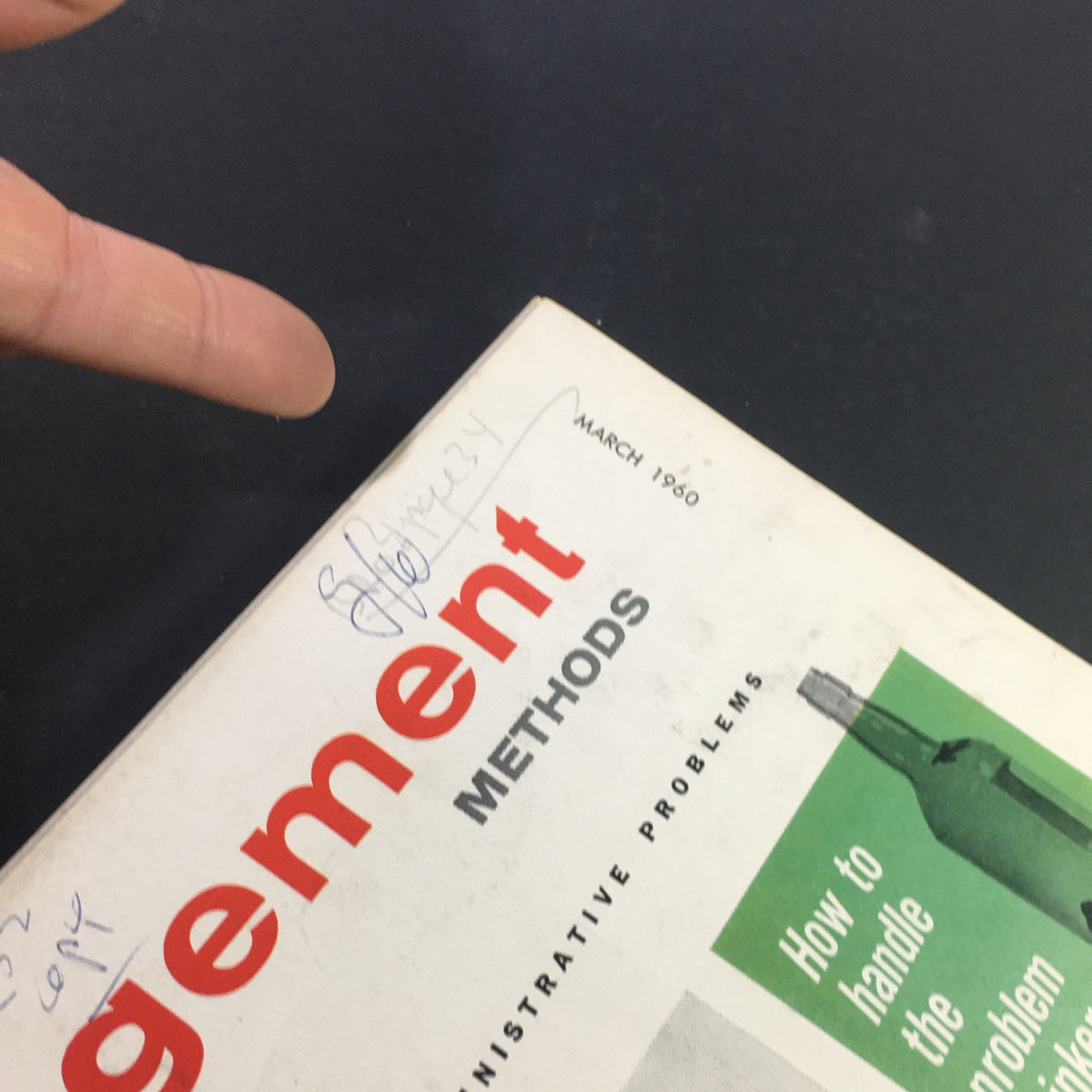 Detail of the March 1960 Business Management Magazine highlighting the publication date and additional handwritten annotations.
