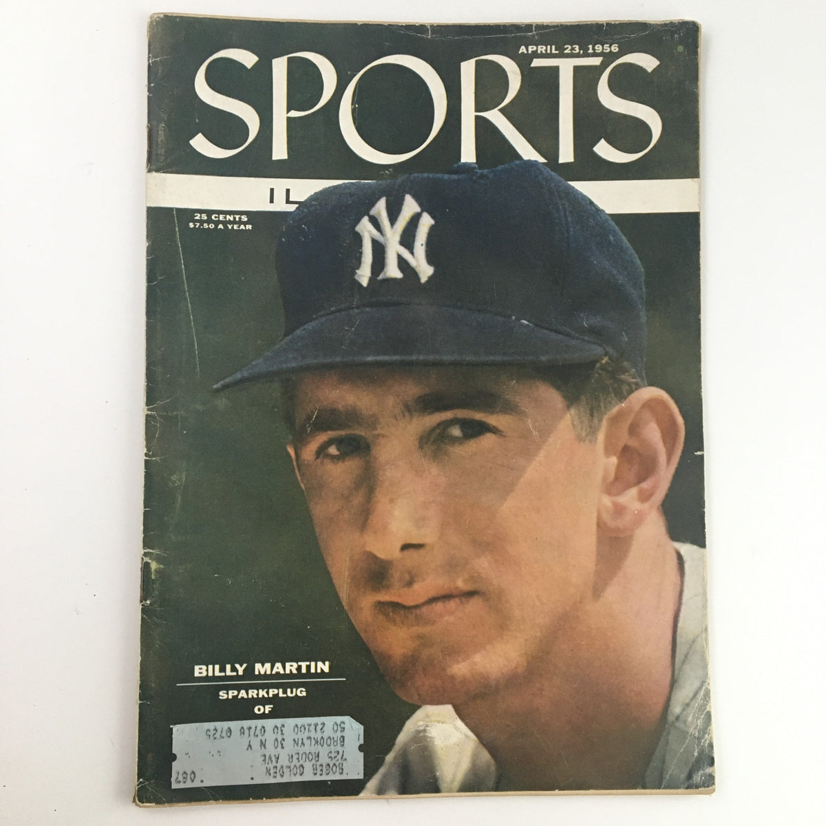Cover of Sports Illustrated Magazine April 23 1956 featuring MLB second baseman Billy Martin, known for his contributions to baseball and dynamic personality, showcasing vintage magazine design.