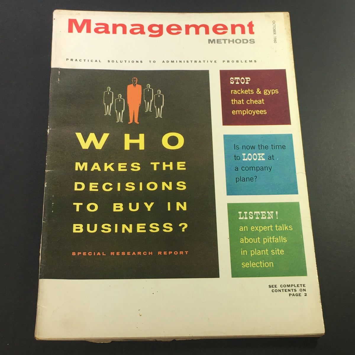 Cover of VTG Business Management Magazine October 1960 featuring the title 'Who Makes the Decisions to Buy in Business?' with a focus on administrative solutions and management methods.