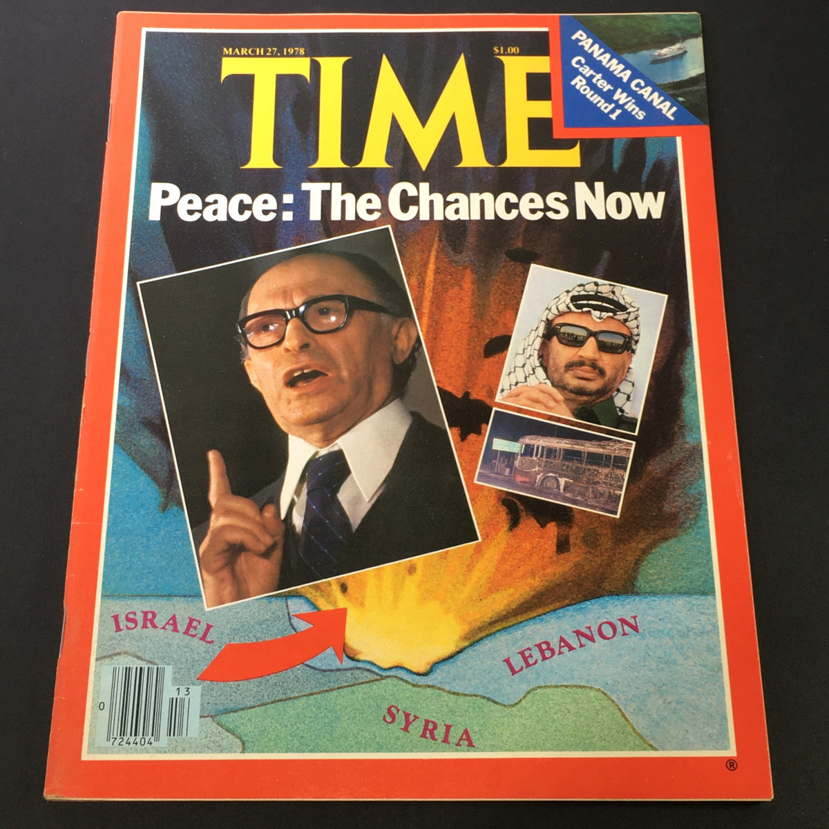 VTG Time Magazine March 27 1978 featuring Yasser Arafat, iconic images related to the Panama Canal, and a backdrop of Middle Eastern geopolitics.