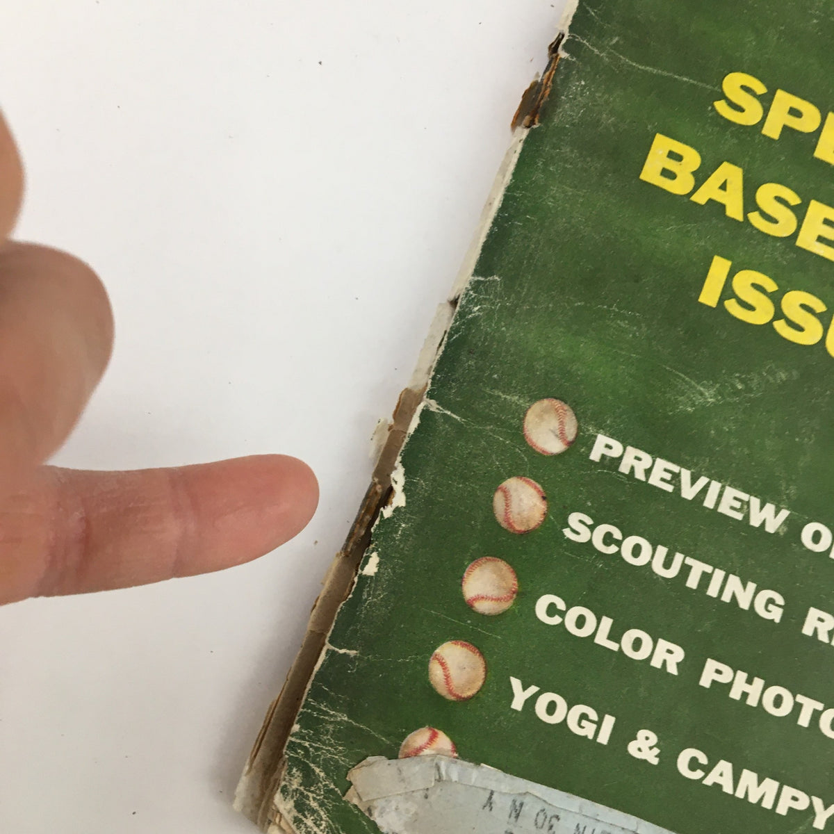 Close-up of the Sports Illustrated Magazine April 9 1956 cover, emphasizing the vintage special baseball issue details including preview of the baseball season and scouting reports.