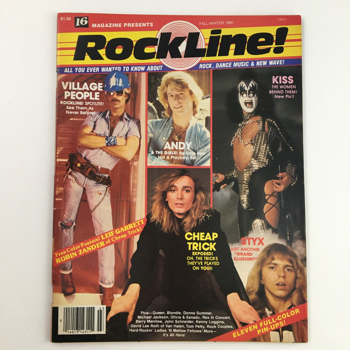 Cover of 16 Magazine RockLine Fall 1980 featuring Village People, Leif Garrett, and promotional poster details. A must-have for collectors of vintage music magazines.