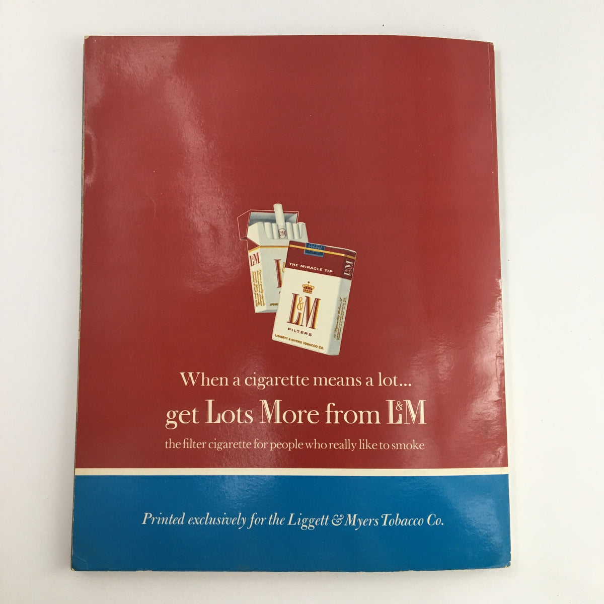 Cover of an advertisement for LM cigarettes featured in the NFL Best Play of the Year 1963 documentary, reflecting the marketing trends of the 1960s.