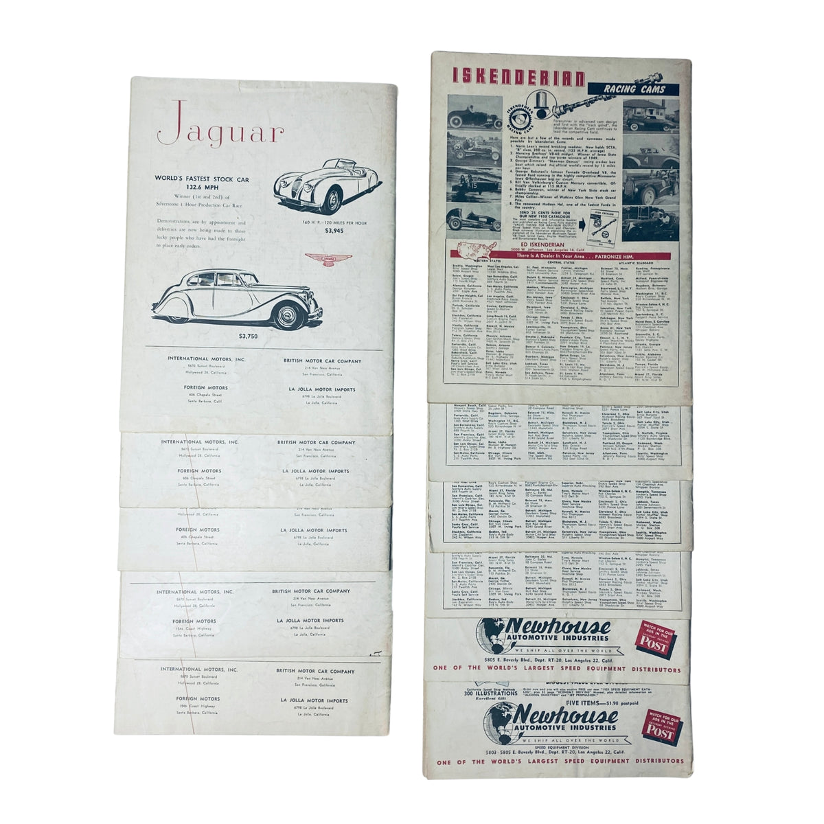 Lot of 12 Road and Track Magazine January to December 1950 including an advertisement section with Jaguar and other classic car information, highlighting the automotive industry of the era.