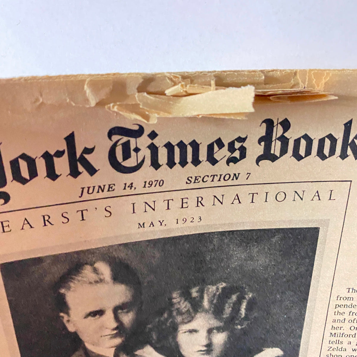Title section of The New York Times Book Review dated June 14, 1970, highlighting the article on "Zelda, A Biography" with a mention of Hearst's International.