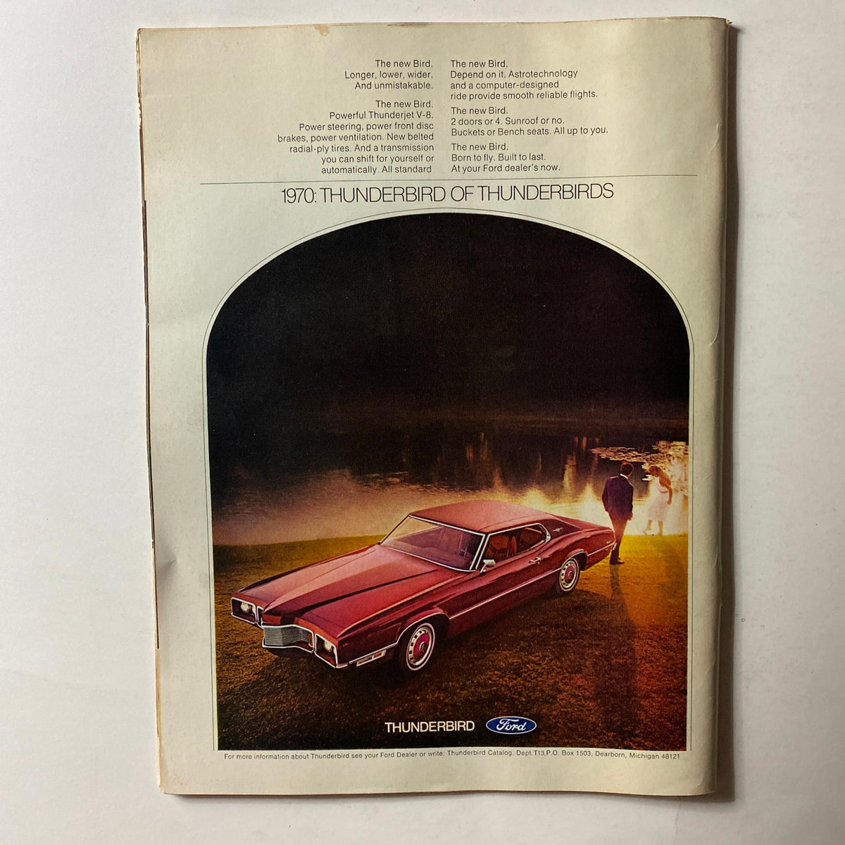 Back cover of the VTG Time Magazine February 9, 1970 showcasing a vintage advertisement for the 1970 Thunderbird of Thunderbirds by Ford.
