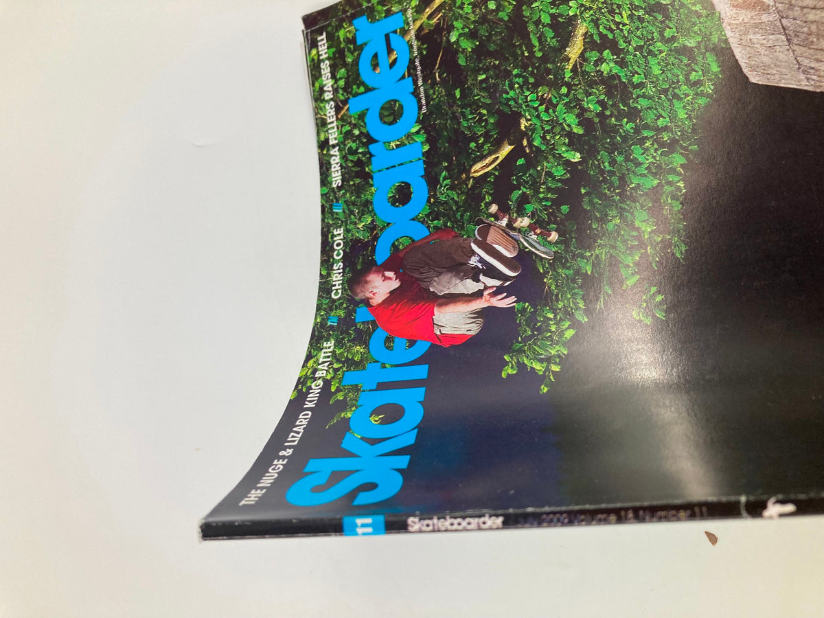 Cover of Skateboarder Magazine July 2009 Vol 18 #11 featuring Brandon Westgate performing a frontside kickflip against a vibrant green backdrop.
