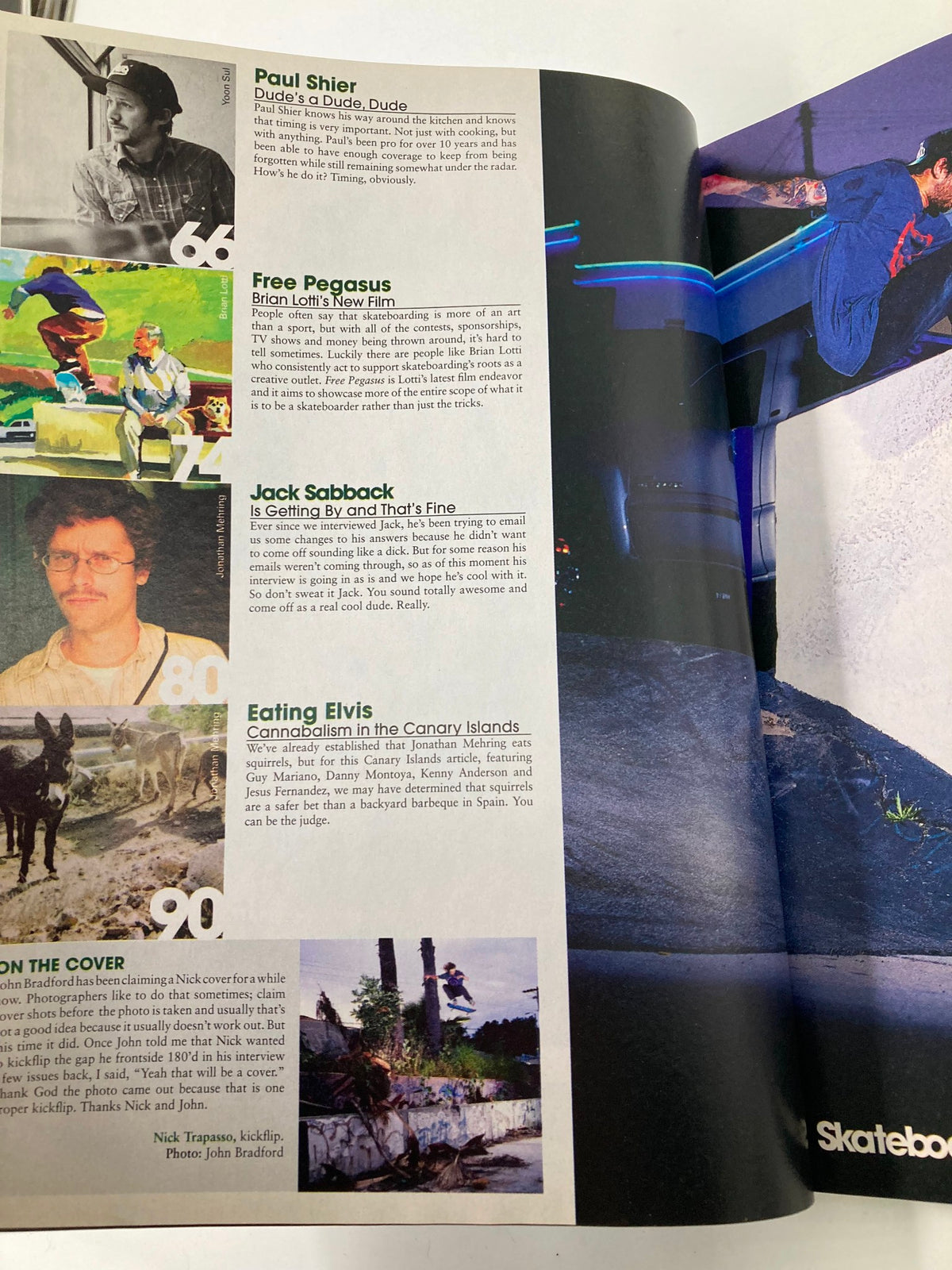 Page from Skateboarder Magazine August 2008 Vol 17 #12 highlighting articles including Paul Shier and skaters in various poses.