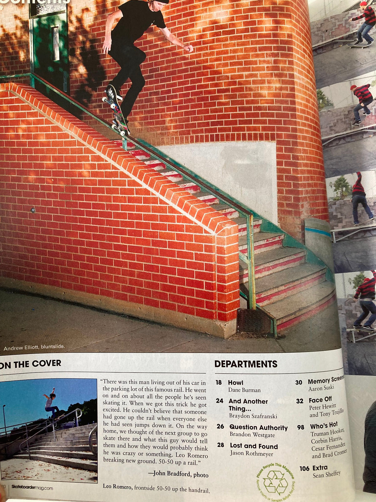 Skateboarder Magazine May 2009 featuring Leo Romero performing a frontside 50-50 grind up the rail, showcasing skateboarding skills and culture.