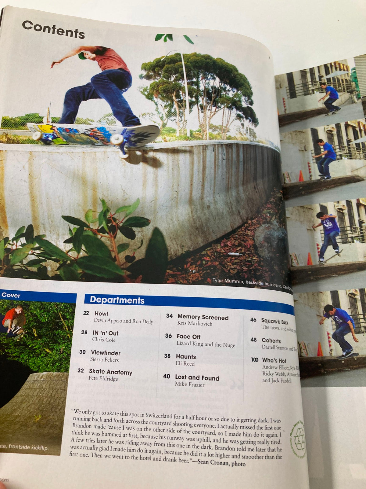 Contents page of Skateboarder Magazine July 2009 Vol 18 #11 highlighting featured articles and a photo of a skateboarder executing a trick.