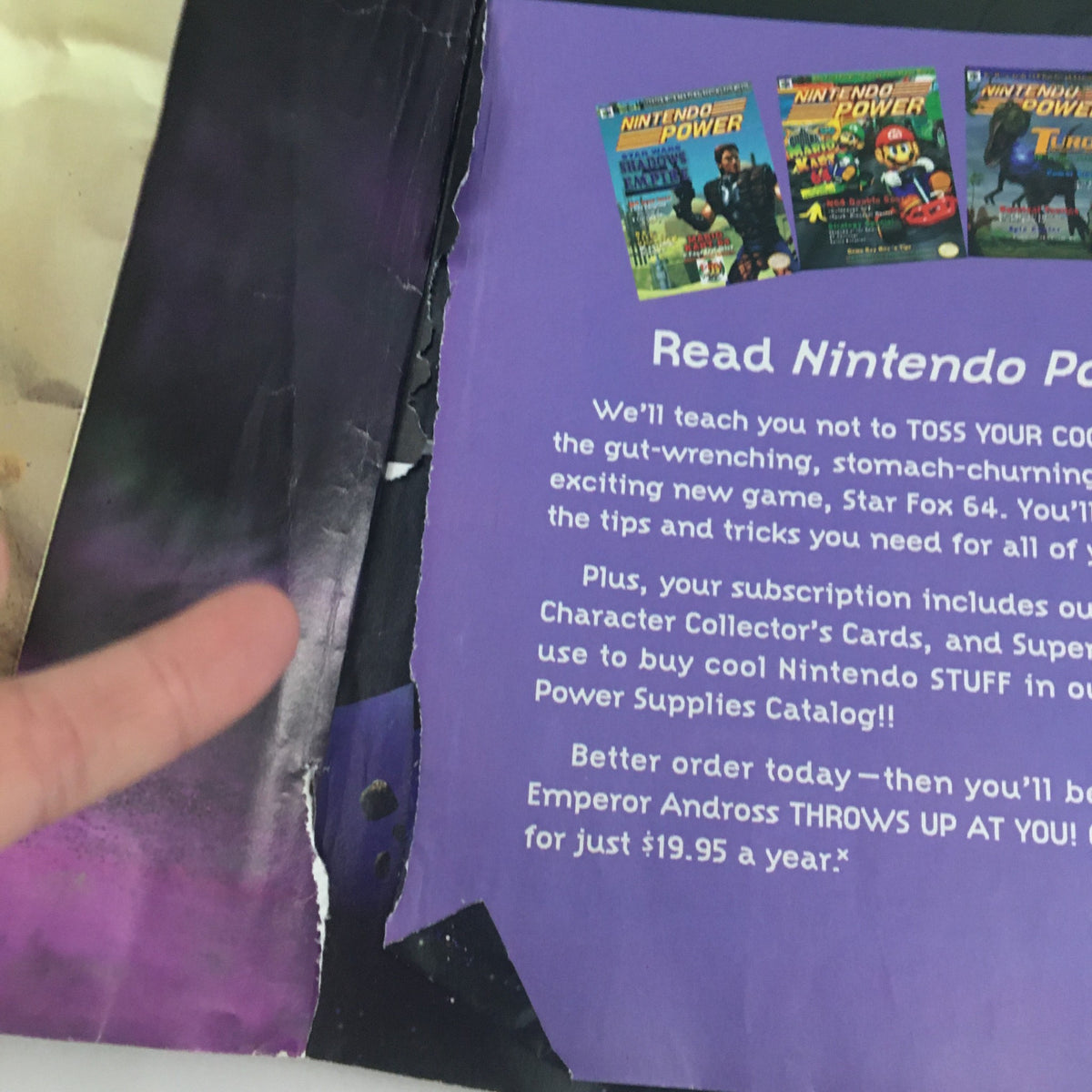 Close-up view of an article in Nintendo Power Magazine July 1997, mentioning Star Fox 64 gameplay tips.