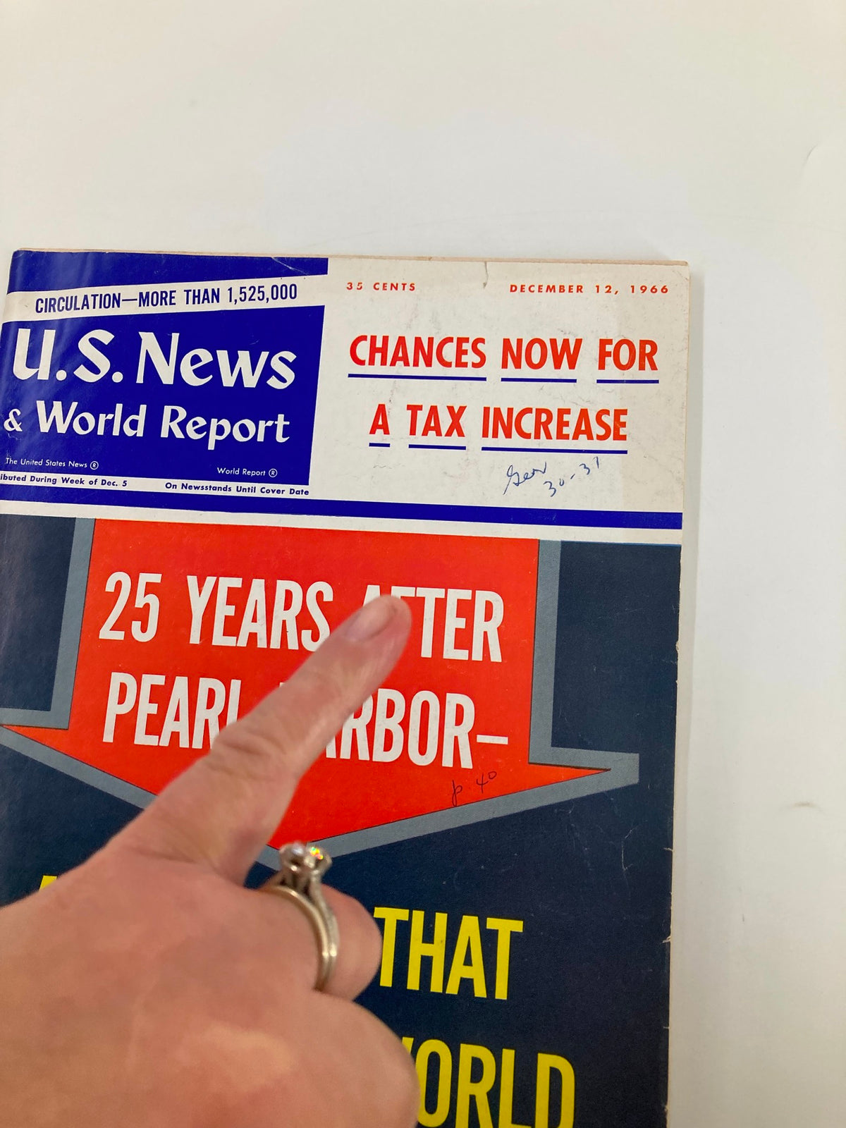 Cover of US News & World Report Magazine December 12, 1966 featuring the headline 'Chances Now for a Tax Increase' and '25 Years After Pearl Harbor', showcasing vintage journalism and historical context.