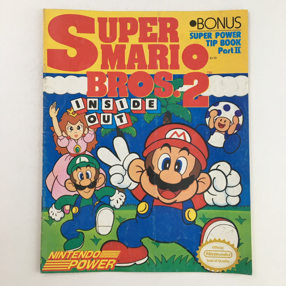Cover of Nintendo Power Magazine 1989 featuring Super Mario Bros 2 Inside Out, showcasing Mario, Luigi, Princess Peach, and Toad, vibrant colors and nostalgic gaming theme.