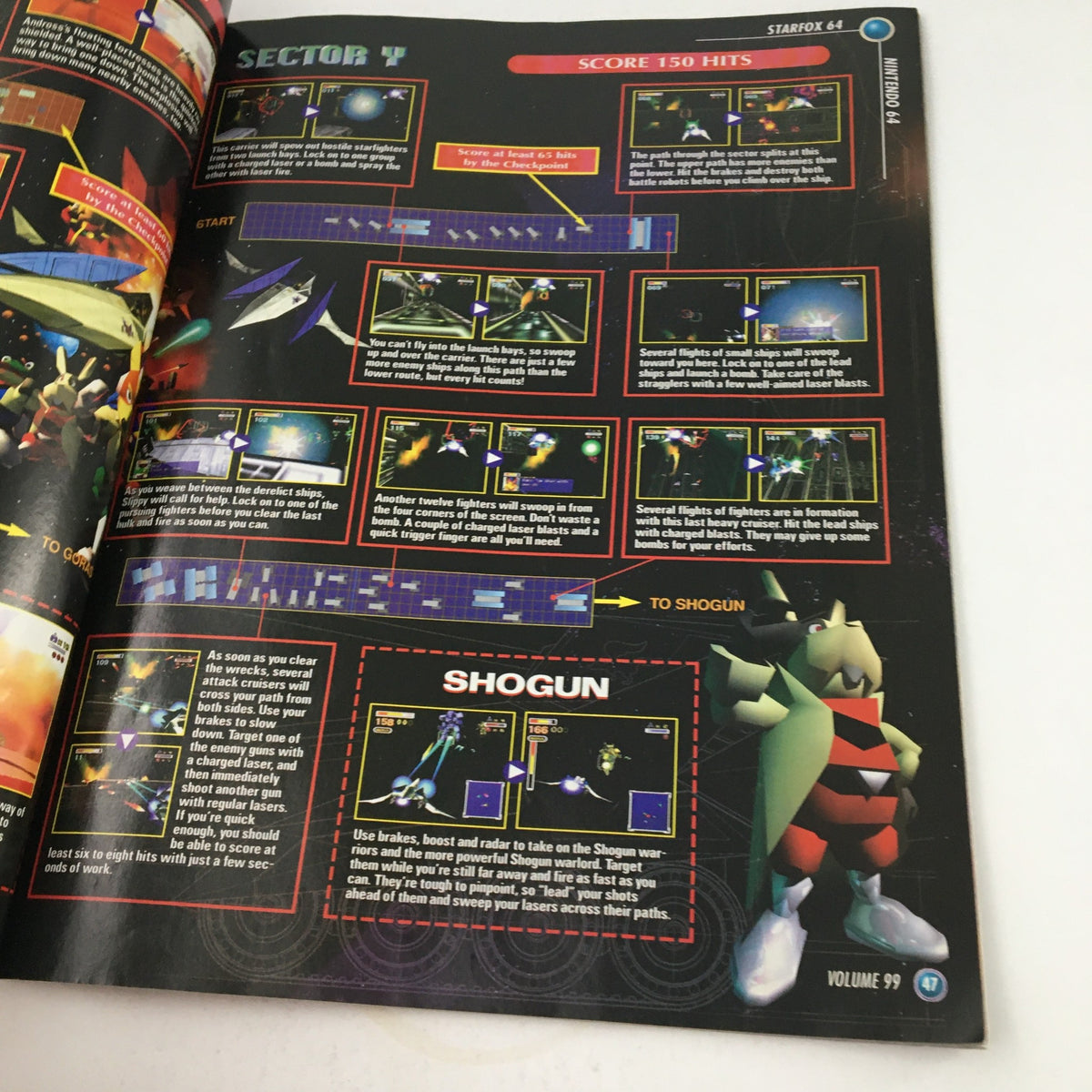 Gameplay guide from Nintendo Power Magazine August 1997 for Star Fox 64, providing tips and strategies for navigating game challenges.