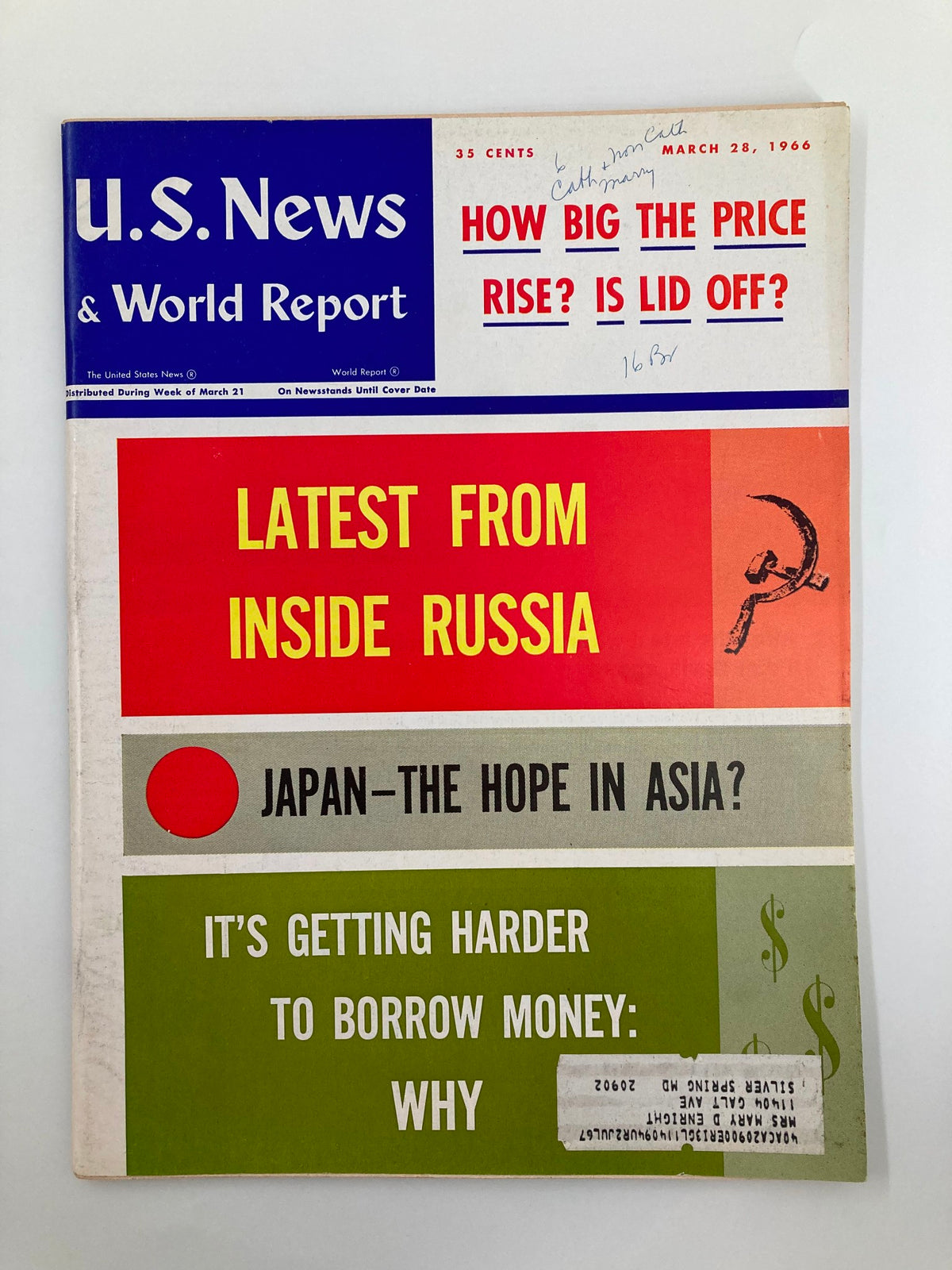 Cover of US News & World Report Magazine March 28 1966 featuring the title 'Japan - The Hope In Asia?' along with other headlines and publication details.