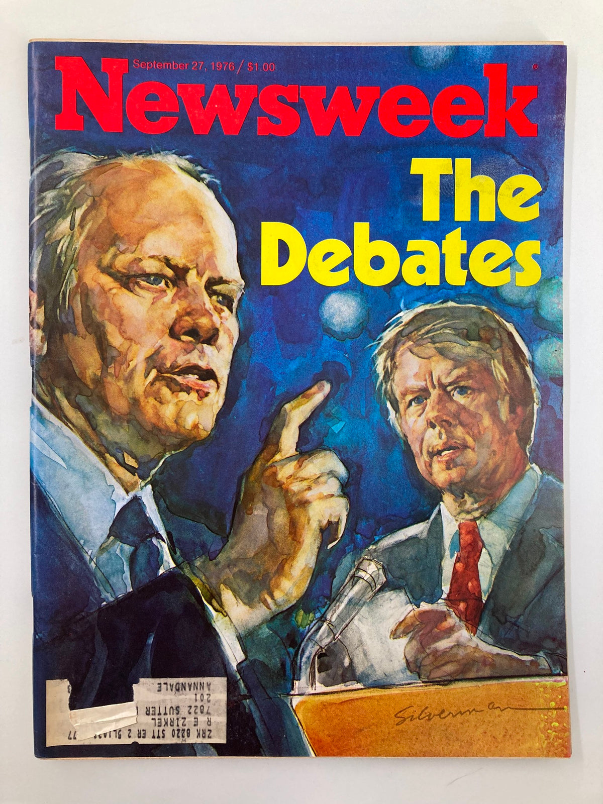 VTG Newsweek Magazine from September 27, 1976 featuring Gerald Ford and Jimmy Carter on the cover, highlighting the pivotal debates in the 1976 presidential election.