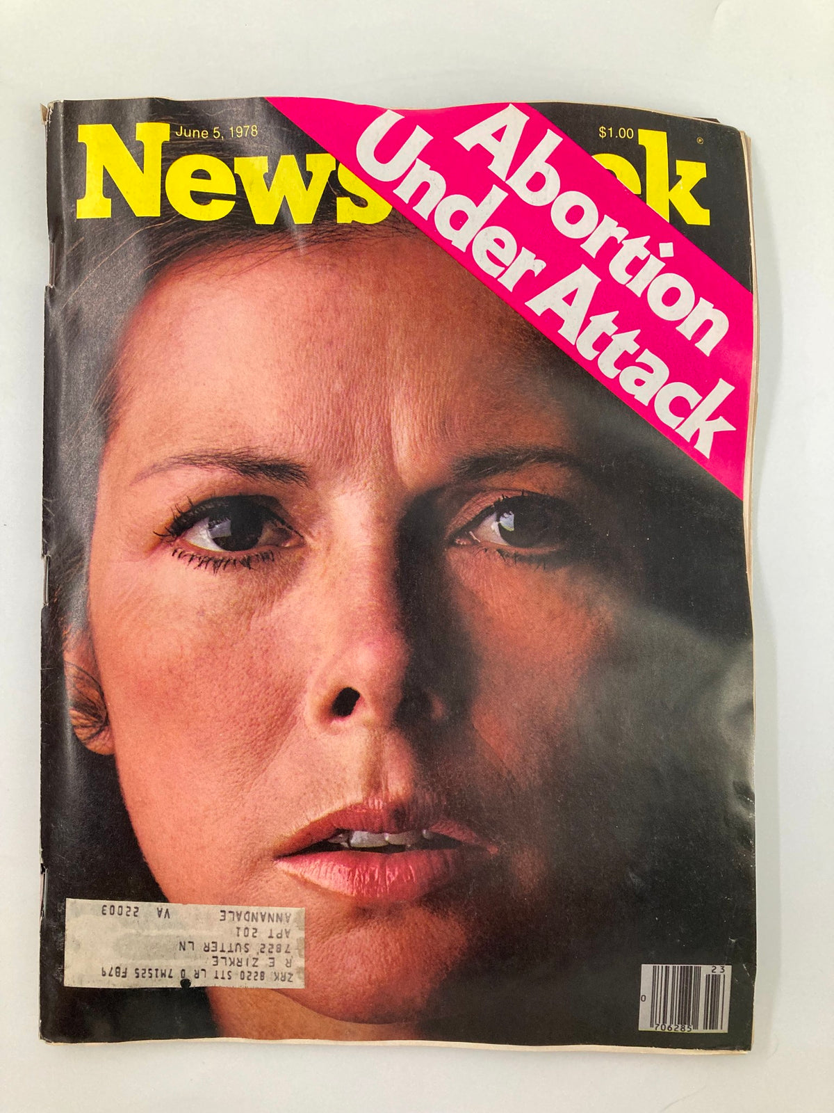 Cover of VTG Newsweek Magazine June 5 1978 featuring the headline 'Abortion Under Attack' with a close-up of a woman's face expressing concern.