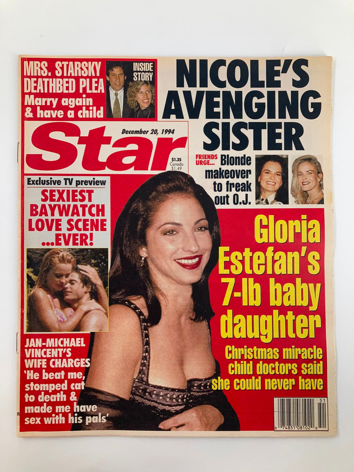 Star Tabloid Magazine dated December 20, 1994, featuring cover stories about Gloria Estefan and Jan-Michael Vincent, highlighting celebrity culture and notable events from the mid-90s. The magazine shows an attractive design with vibrant colors and intriguing headlines.