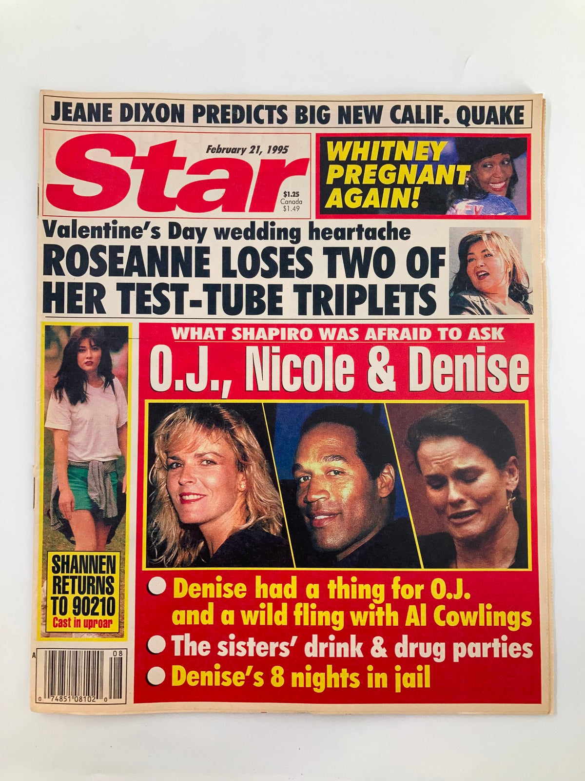 Star Tabloid Magazine cover from February 21, 1995, featuring major stories including OJ Simpson, Nicole Brown, and Denise, showcasing the sensational tabloid culture of the 90s.
