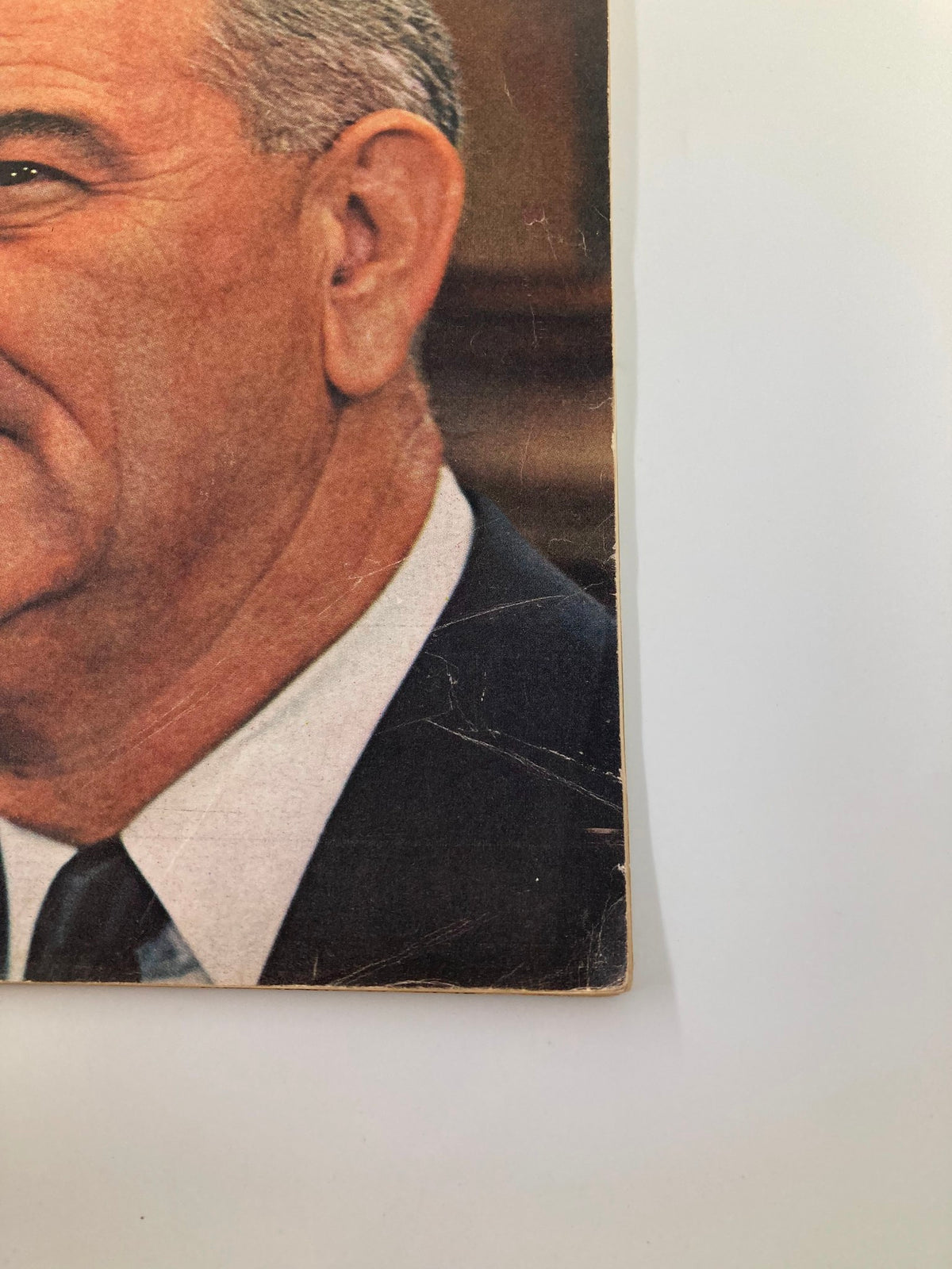 Side view of the cover of VTG Newsweek Magazine December 9 1963 highlighting President Lyndon B. Johnson's profile and the magazine's vintage elements.