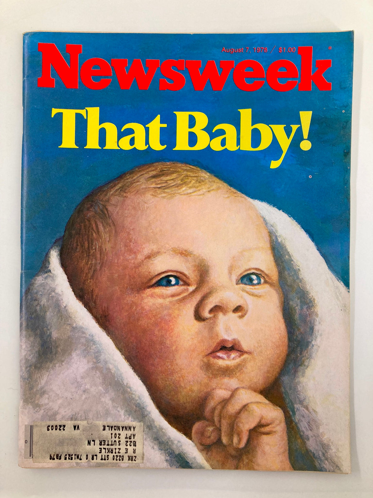 Cover of VTG Newsweek Magazine dated August 7, 1978, featuring a portrait of a newborn baby with the headline 'That Baby!' in bold, colorful text.